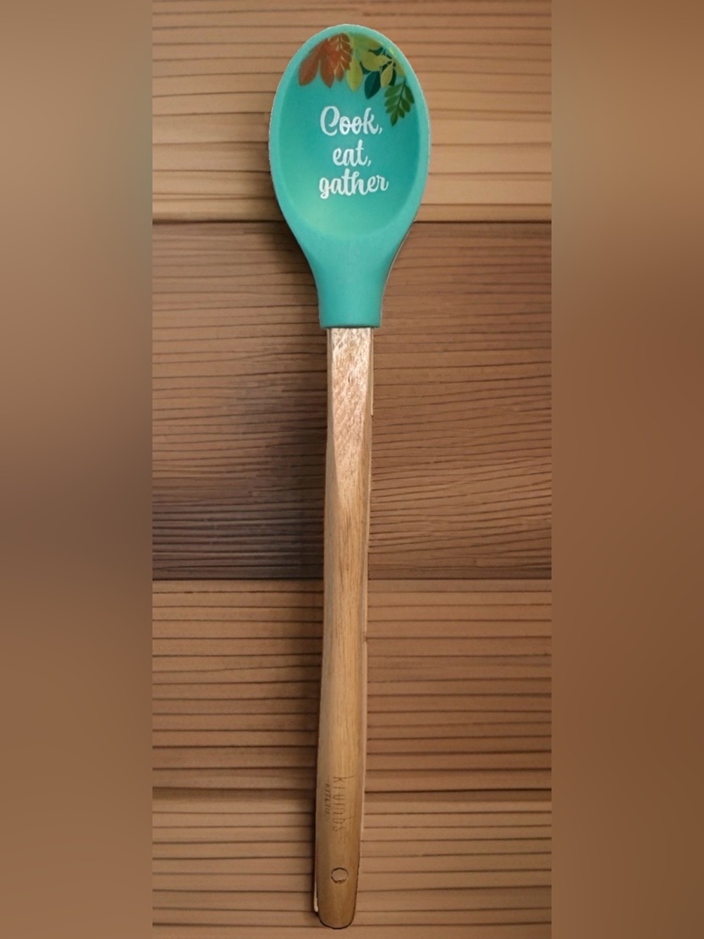Krumbs Kitchen Farmhouse Holiday Silicone Cooking Spoon w/ Wooden Handle Gather